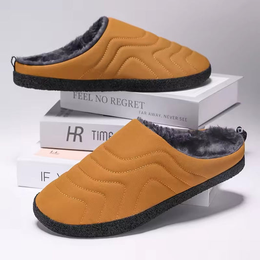 New Men Warm Cotton Slippers Winter Home Plush Shoes Waterproof Couple Thick Sole Warm Fur Slides Outdoor BareFoot Casual Shoes